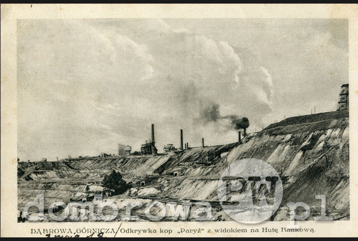 1930 r. Dąbrowa Górnicza -  Odkrywka kopalni Paryż z widokiem na Hutę Bankową (Koło Samopomocy Uczniów PSNM)