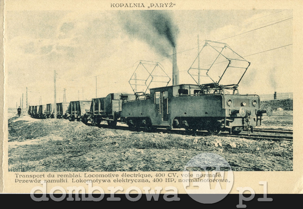 1929 r. Kopalnia Paryż - Przewóz zamułki, lokomotywa elektryczna normalnotorowa (Altman)