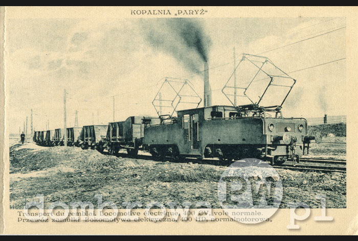 1929 r. Kopalnia Paryż - Przewóz zamułki, lokomotywa elektryczna normalnotorowa (Altman)