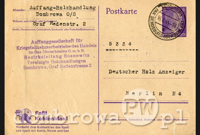 1944 r. Auffang-Holzhandlung Dombrowa O/S (karta)