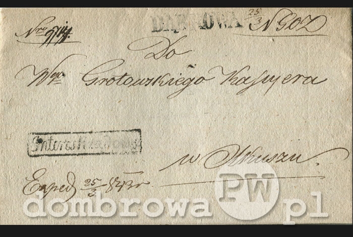 1843 r. Dąbrowa - Naczelnik Górniczy, Okręg Zachodni (list)