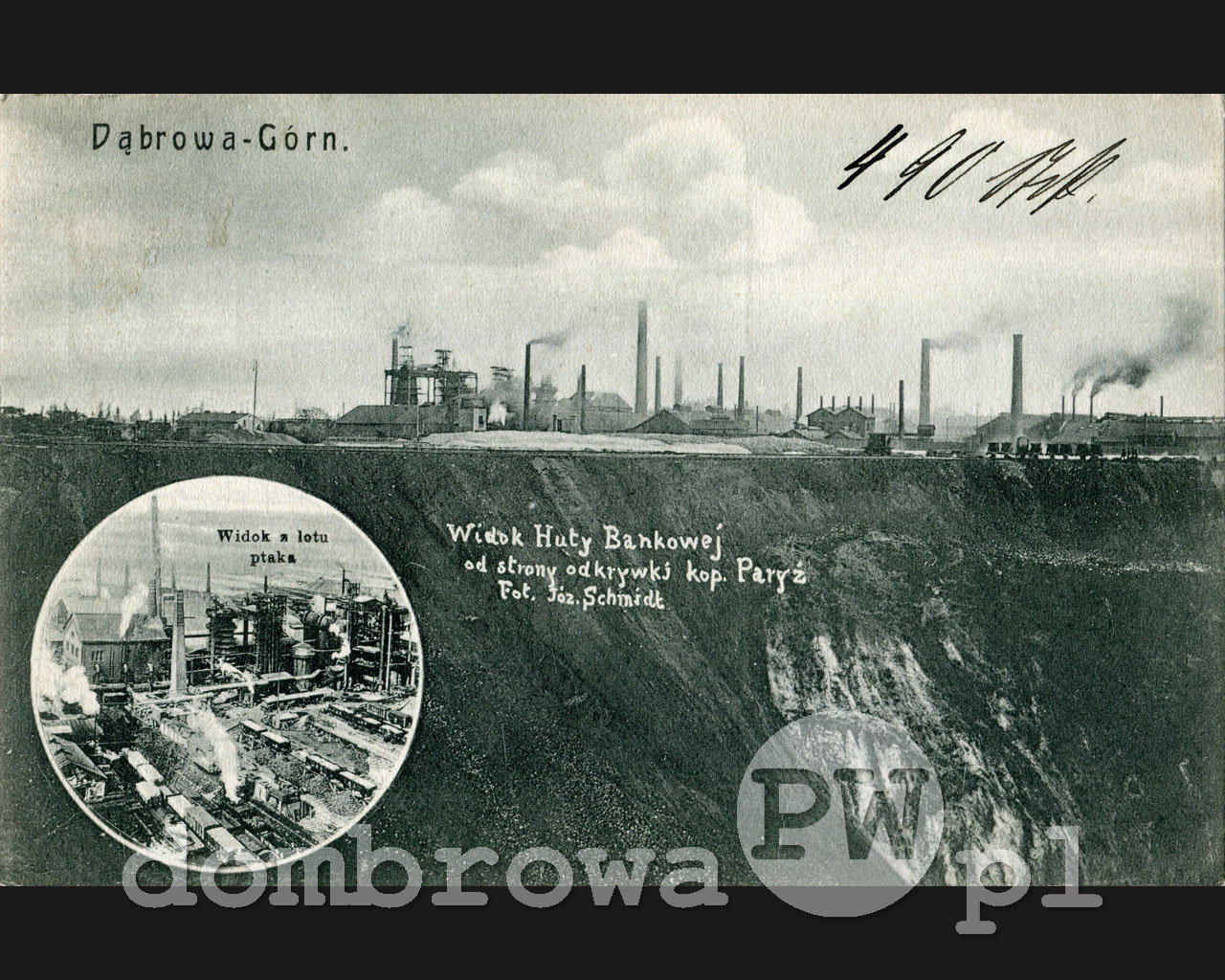 1910 r. Dąbrowa - Widok Huty Bankowej od strony odkrywki Kopalni Paryż (Zmigrod)